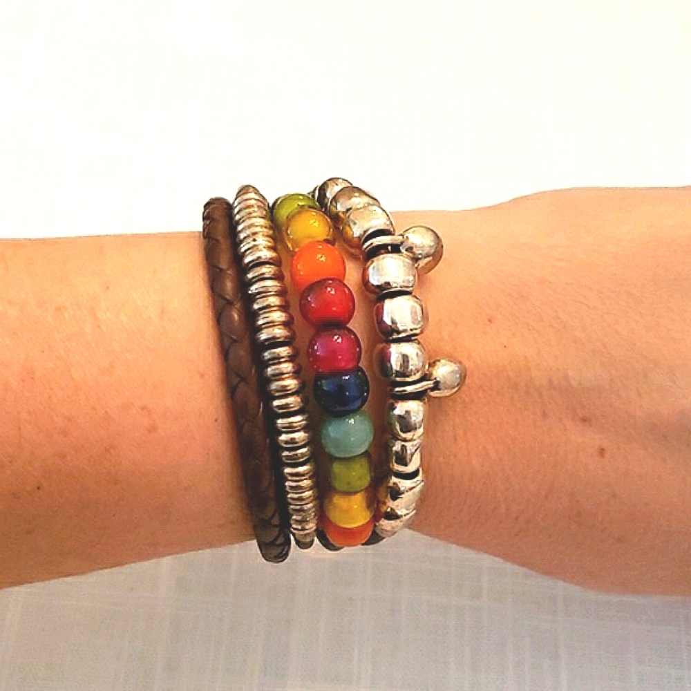 1 Para Mi silver and leather rainbow bracelet - Picture 6 of 8